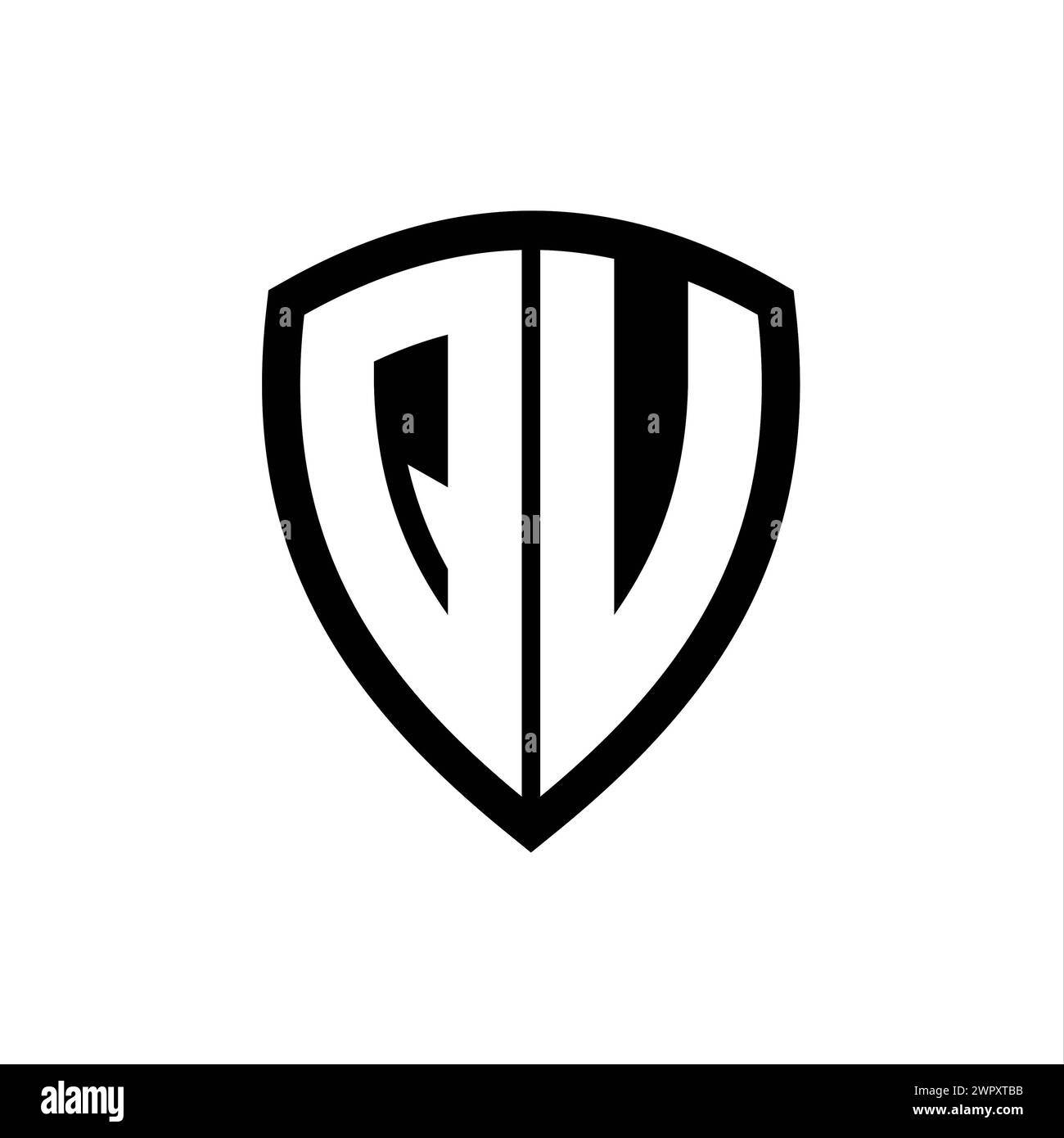 QU monogram logo with bold letters shield shape with black and white ...