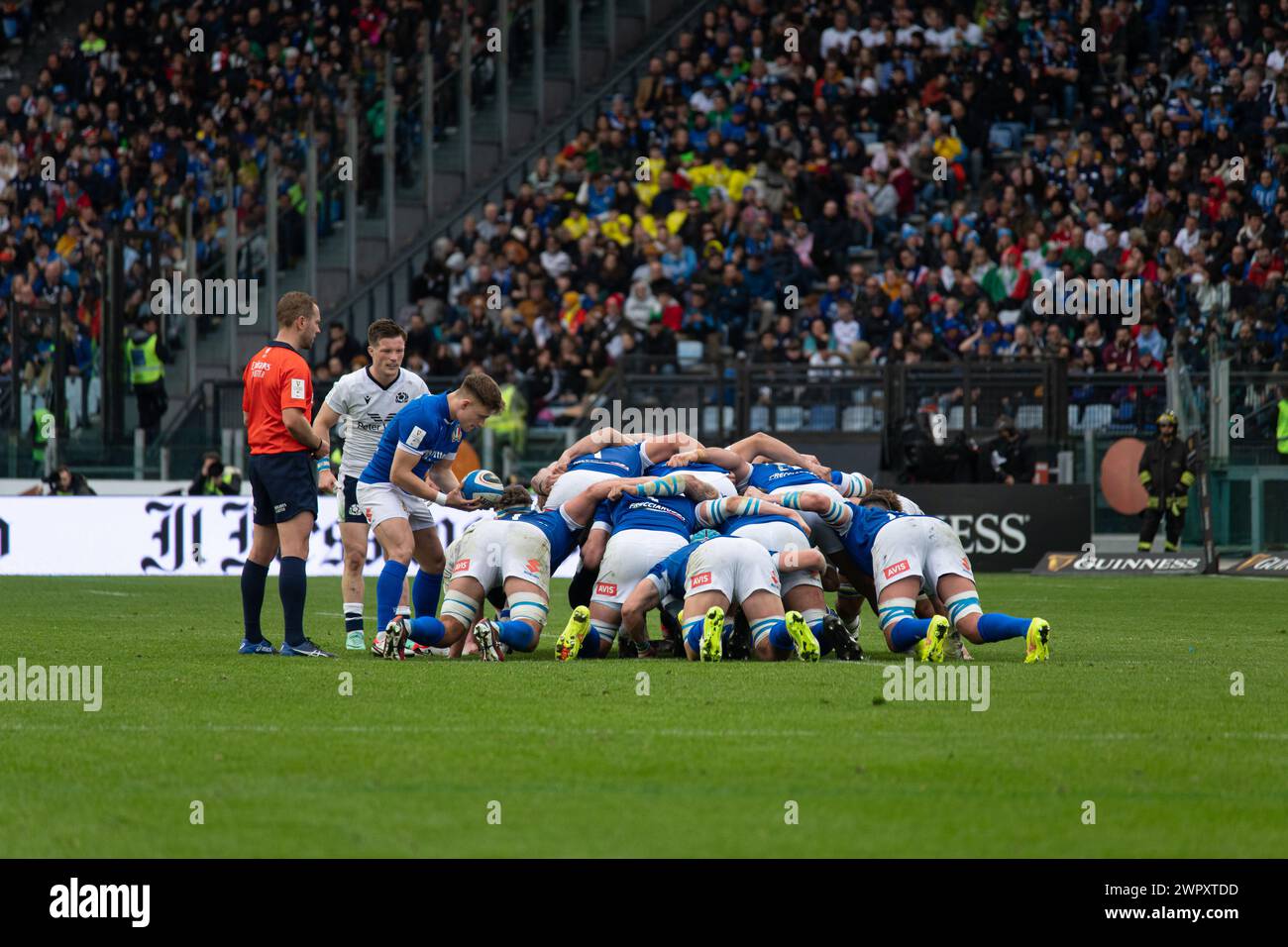 Rome, Italy, 9 mar 2024. Italy vs Scotland, Rugby Six Nations, scrum on