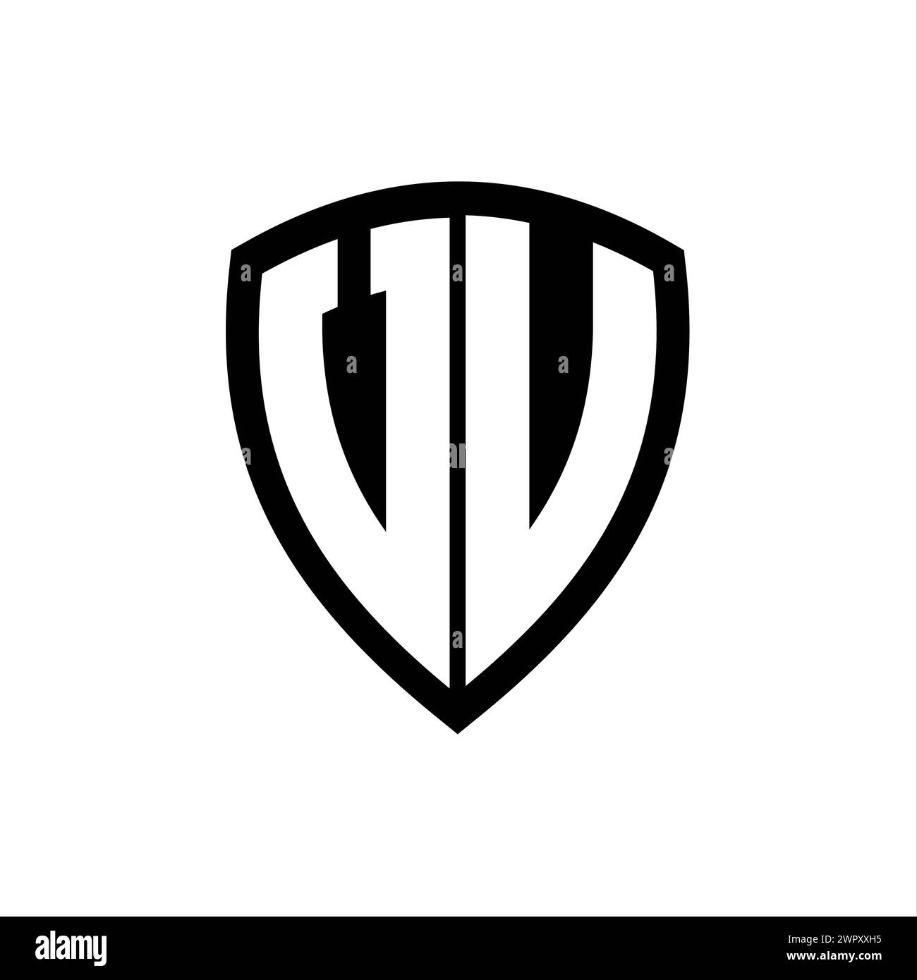 VU monogram logo with bold letters shield shape with black and white ...