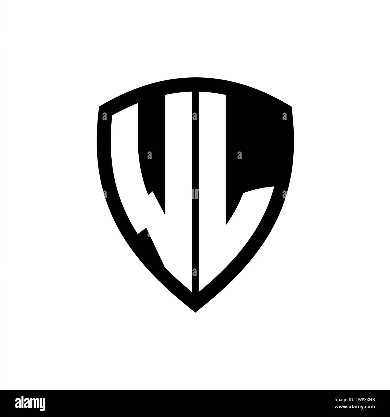 WL monogram logo with bold letters shield shape with black and white ...