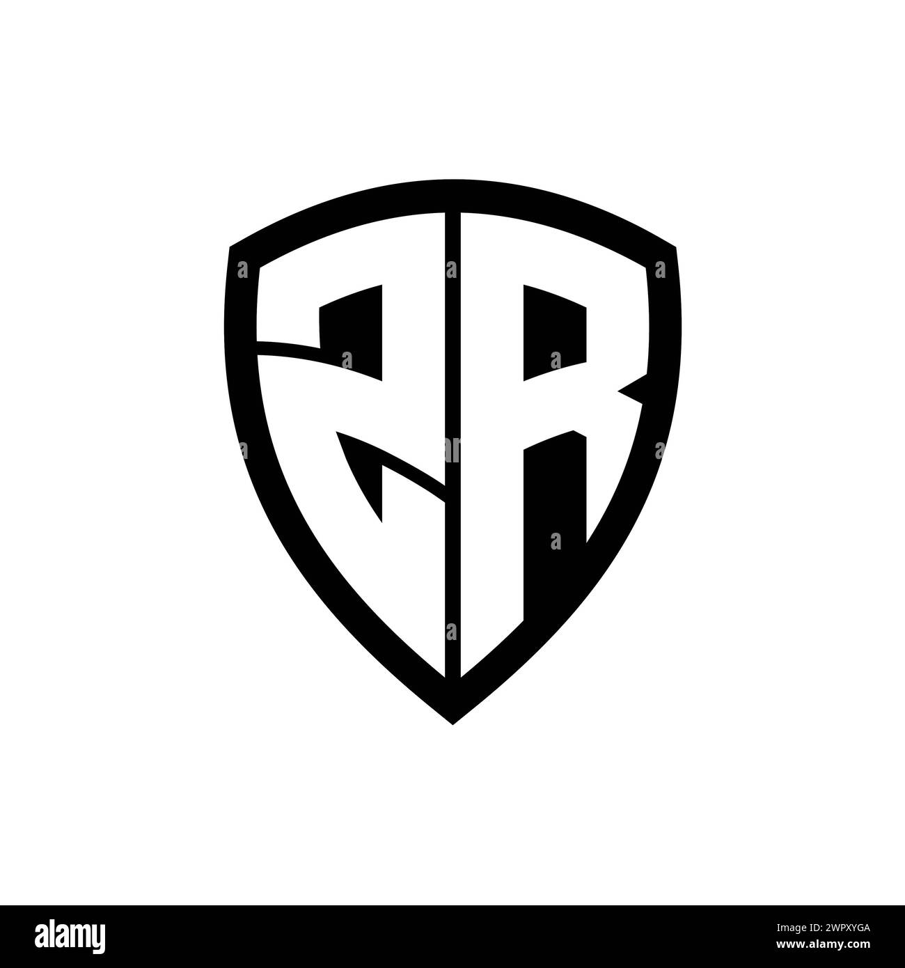 ZR monogram logo with bold letters shield shape with black and white ...