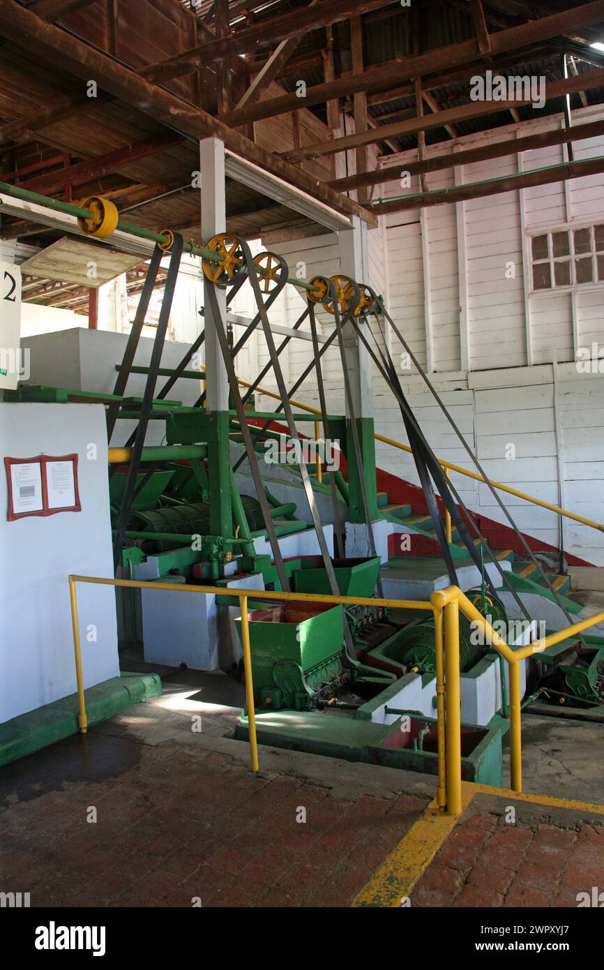 Machinery at the coffee bean drying area, Doka Coffee Estate, Sabanilla de Alajuela, Poas Volcano National Park, Costa Rica. Stock Photo
