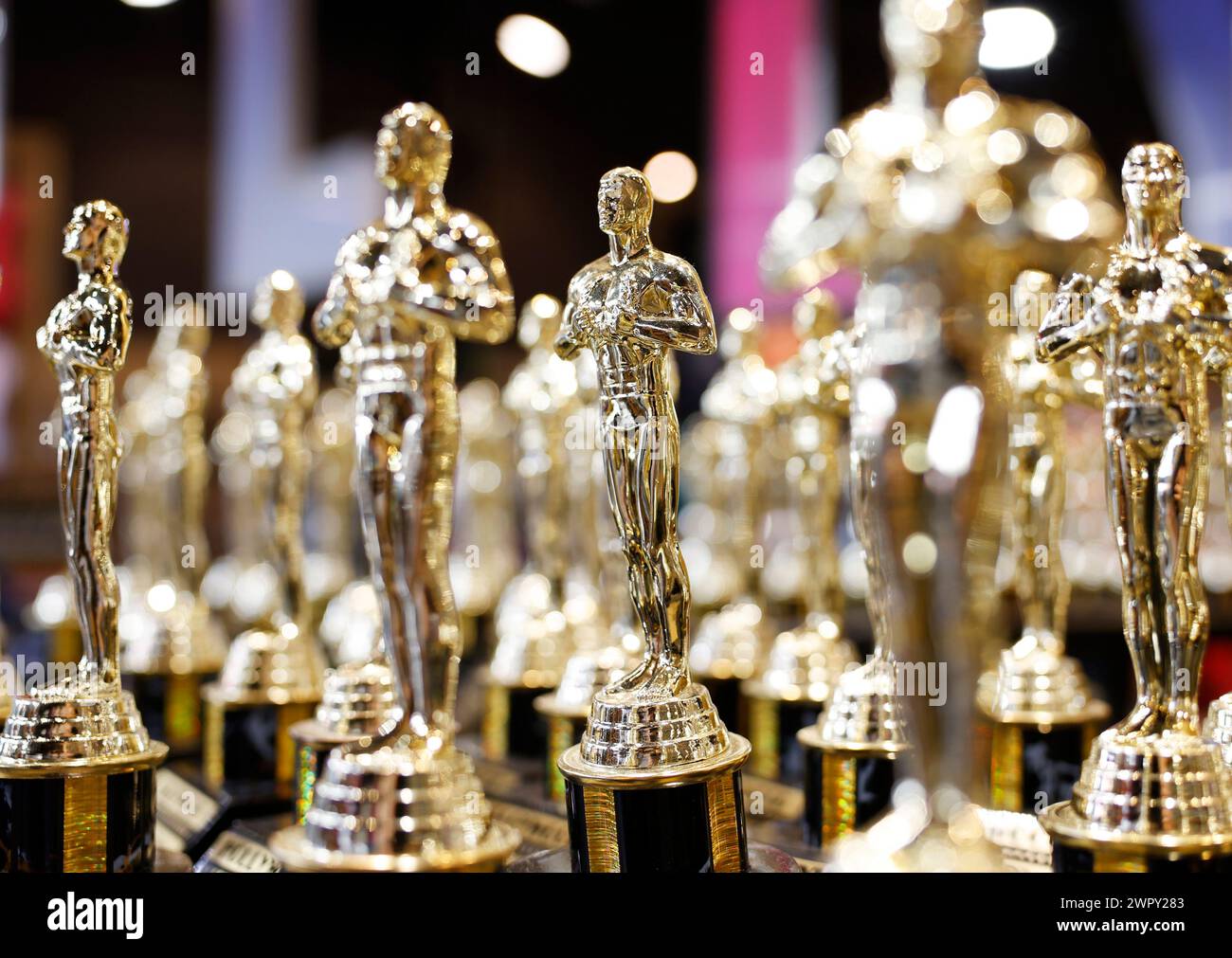 Los Angeles, United States. 09th Mar, 2024. Miniature Oscar statues are