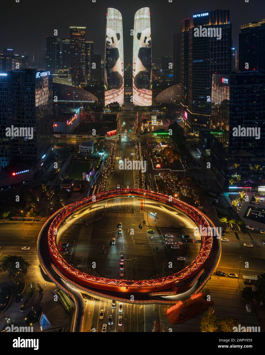 March 6, 2024 - Aerial nighe view of Chengdu Twin Towers, in the CBD ...