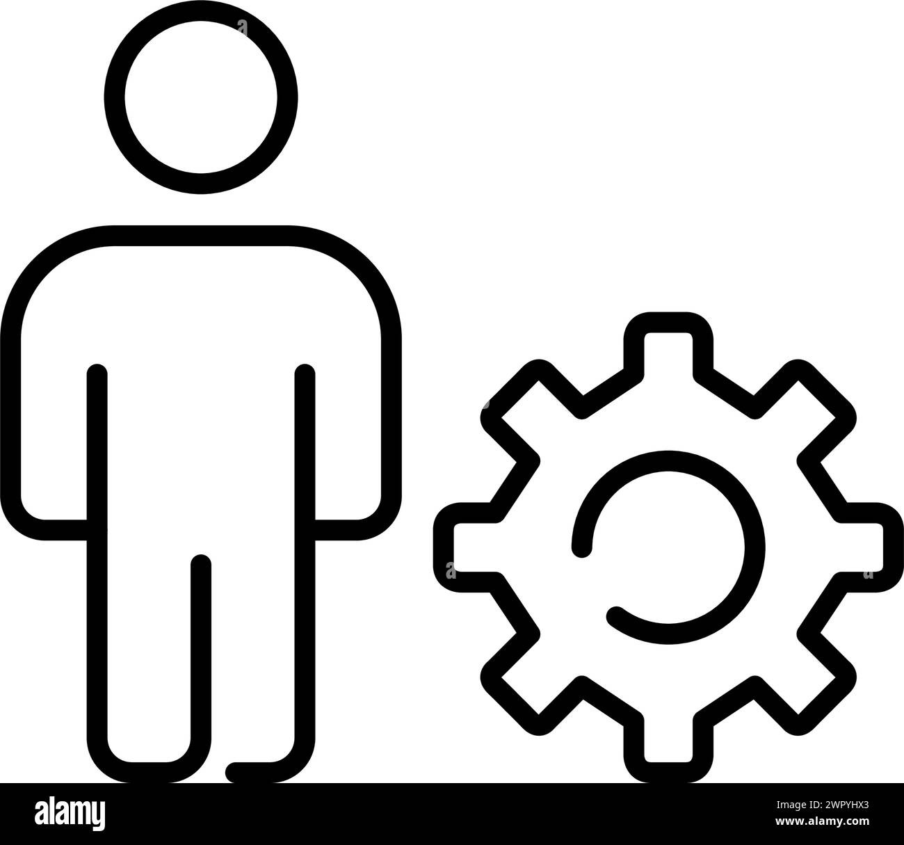 Digital engineering icon. Technical professional. Person and cogwheel symbolizing power solving skills and expertise Stock Vector