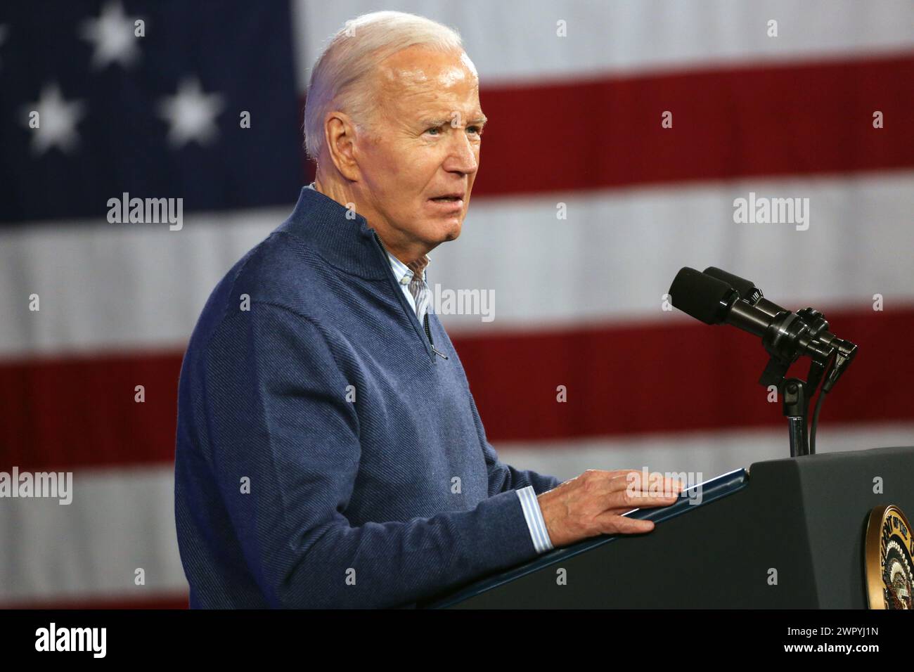 Wallingford, PA, USA. 8th Mar, 2024. President Joe Biden and First Lady take the stage for the first stop on the campaign trail at Strath Haven Middle School in Wallingford, Pennsylvania on March 8, 2024. Credit: Star Shooter/Media Punch/Alamy Live News Stock Photo