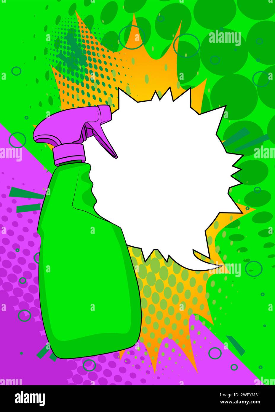 Cartoon Cleaning Product with blank speech bubble, comic book Window