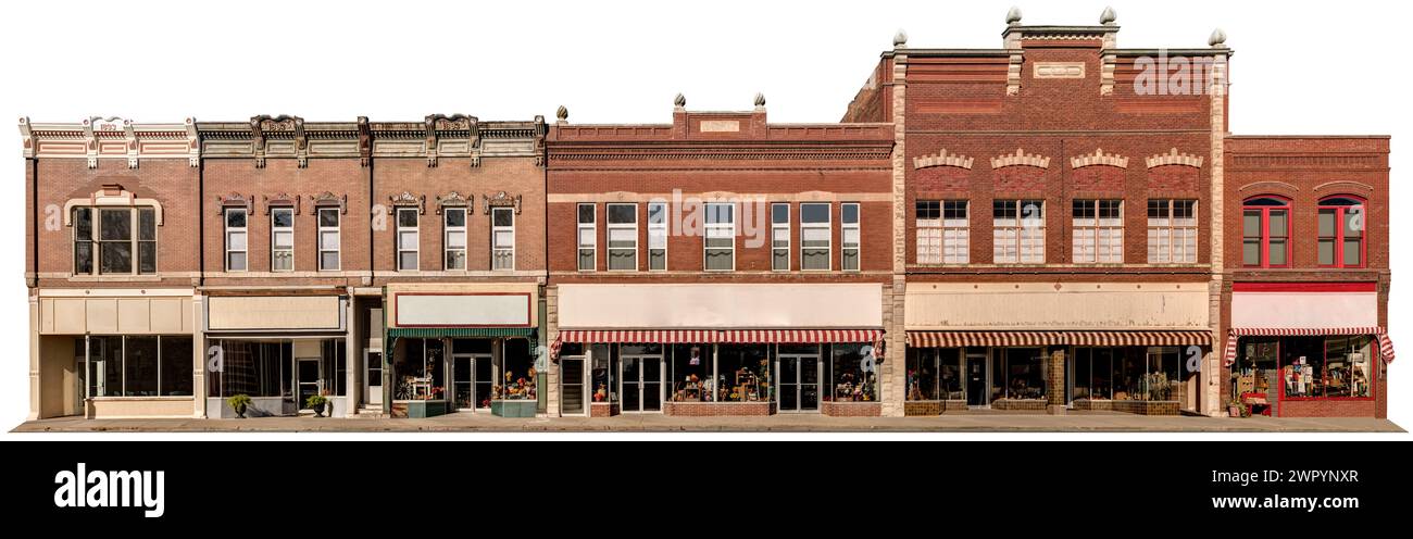 Upper Midlands turn of the last century architecture. Storefronts like these usually faced the town square which was either a park or a courthouse. Stock Photo