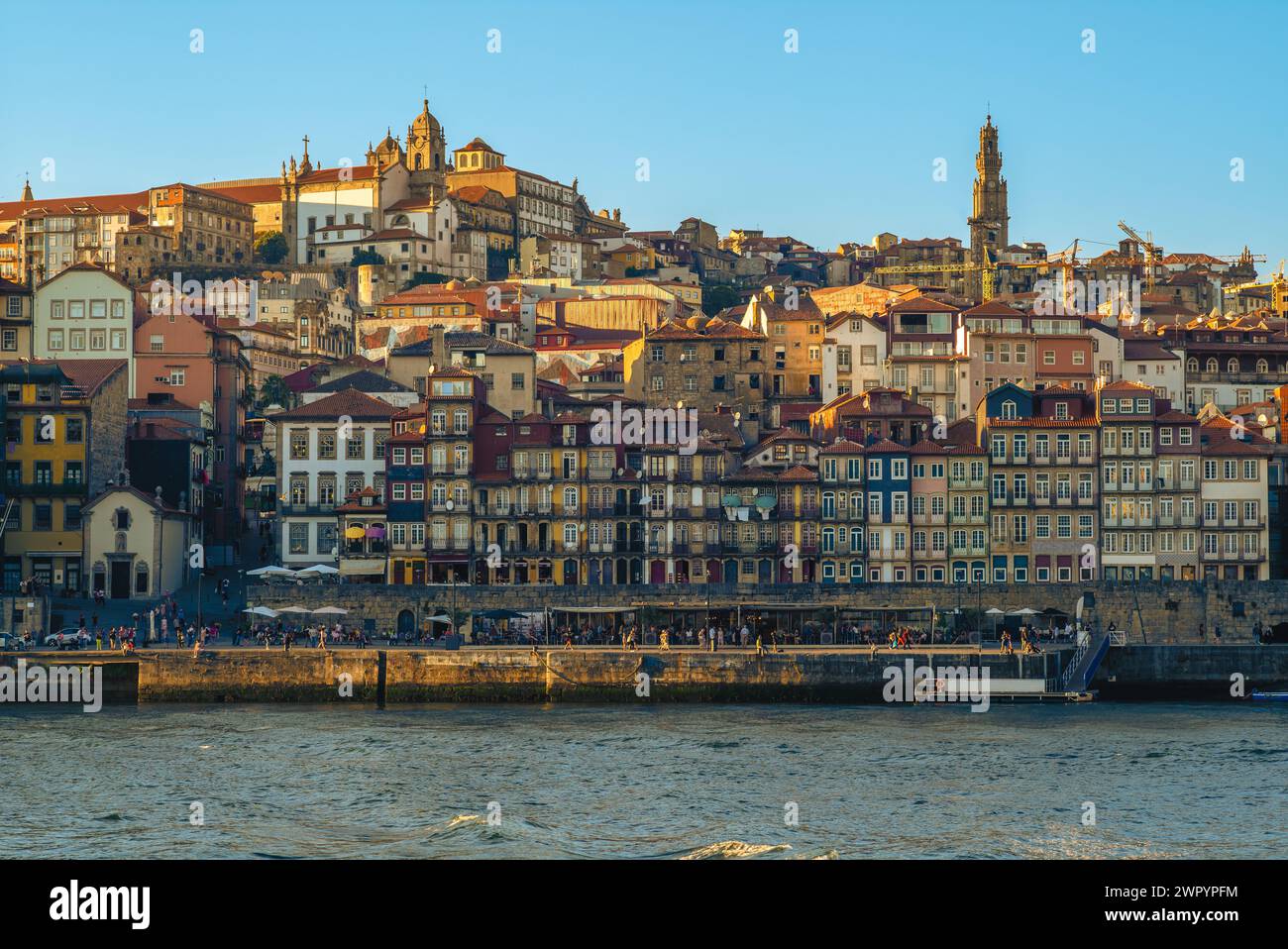 Scenery of Ribeira Square at Porto by Douro River, Portugal Stock Photo