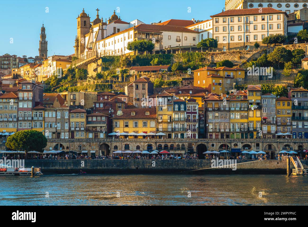 Scenery of Ribeira Square at Porto by Douro River, Portugal Stock Photo