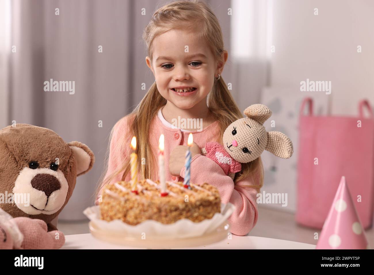 baby girl birthday cake with cute teddy bear figurines image Stock Photo -  Alamy