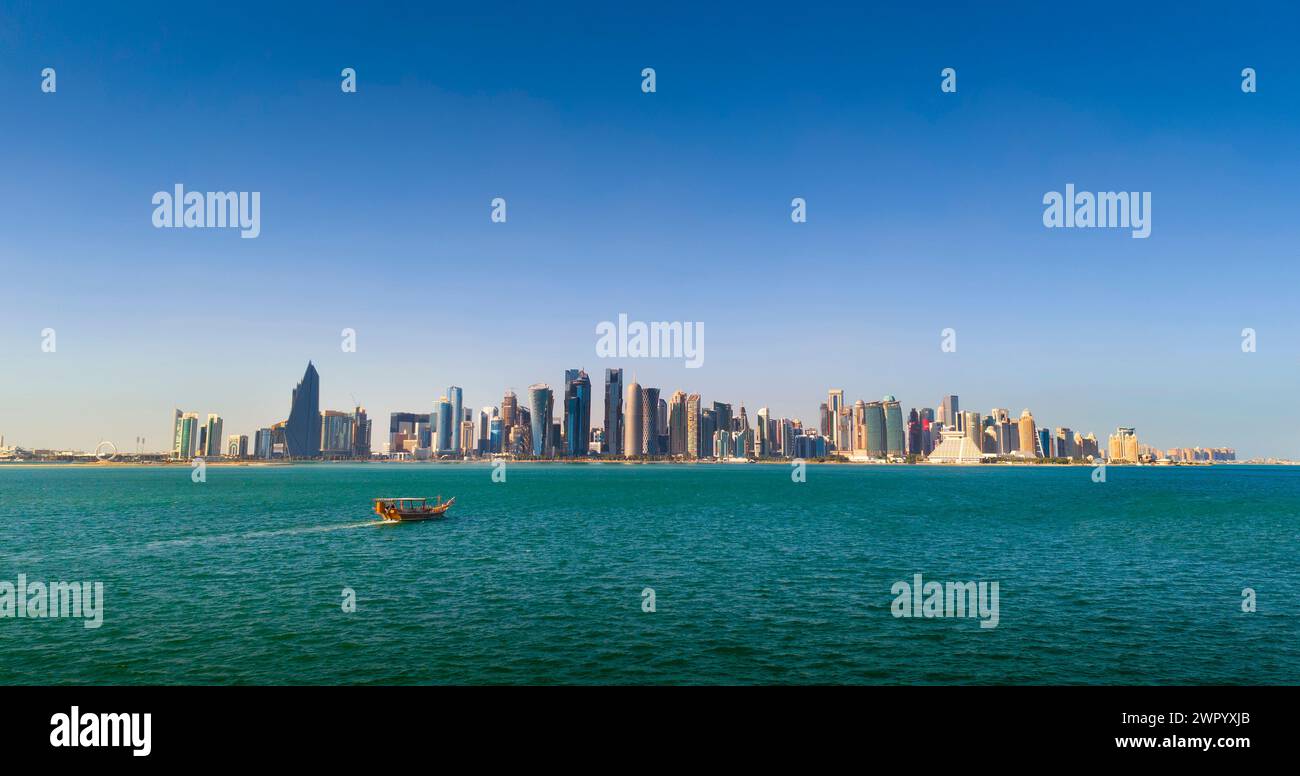 Qatar, Doha, view of the cityscape, from the Islamic museum of art. Stock Photo