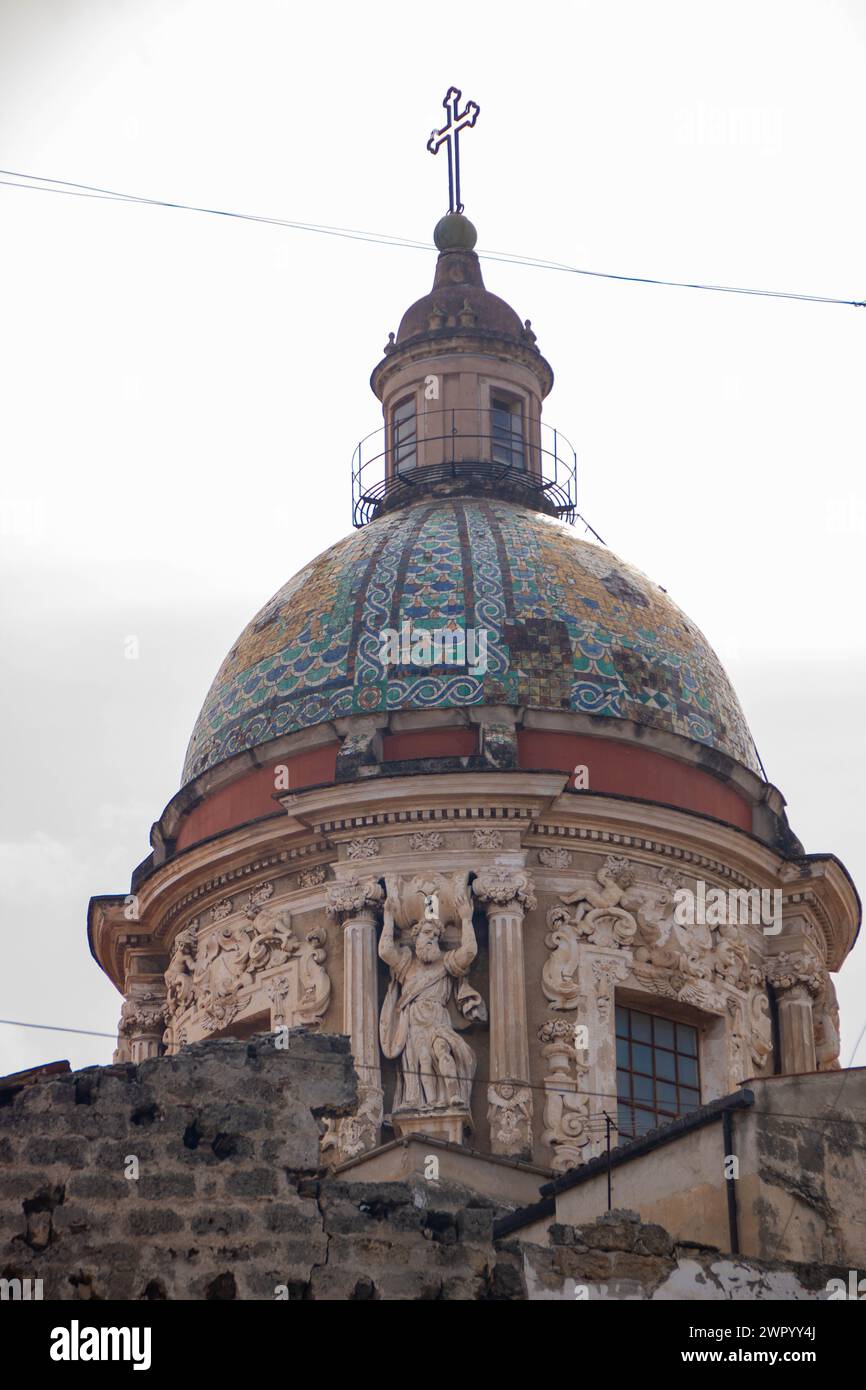 Beautiful dome of the church of Carmine Maggiore at Palermo, Sicily, Italy Stock Photo