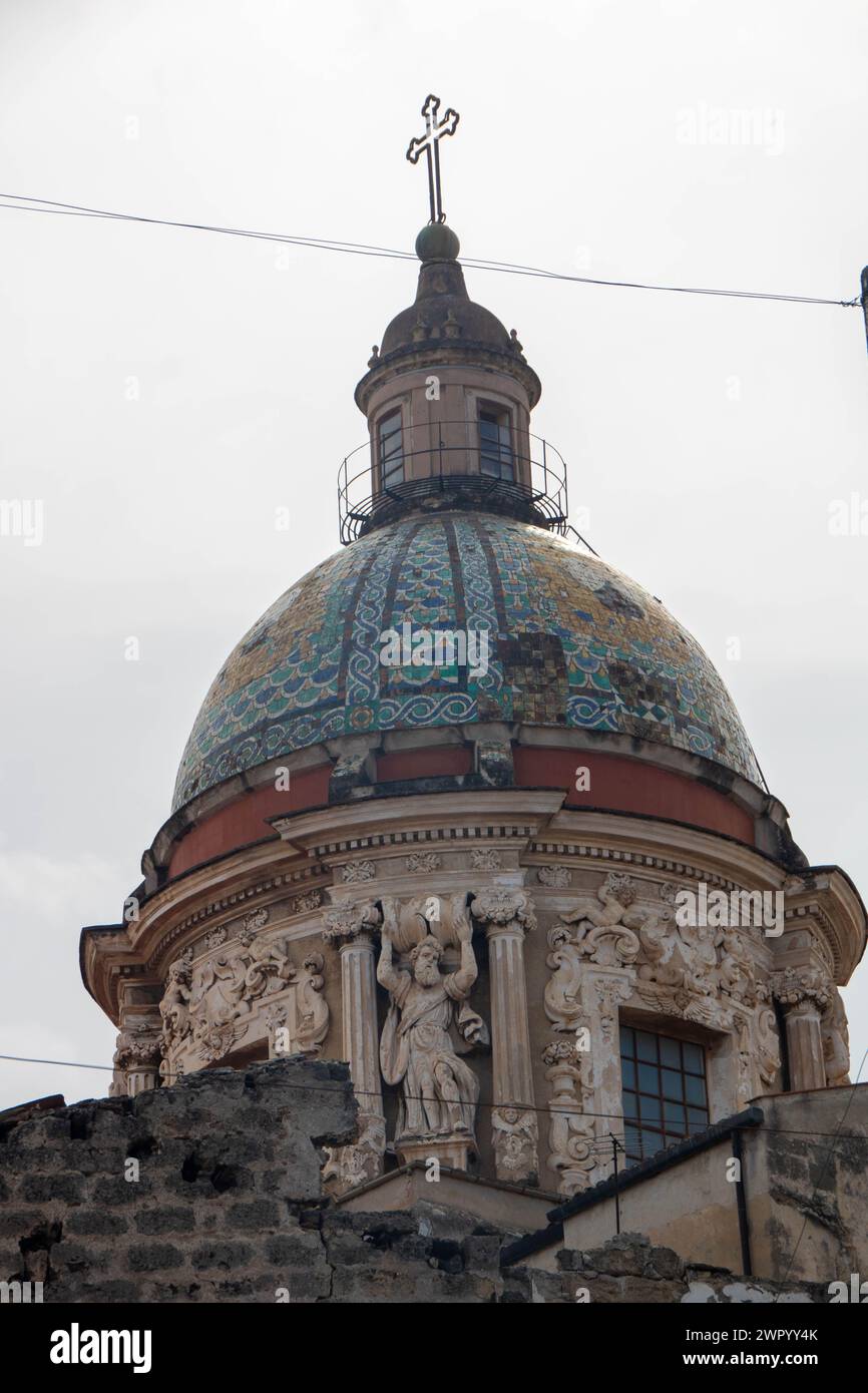 Beautiful dome of the church of Carmine Maggiore at Palermo, Sicily, Italy Stock Photo