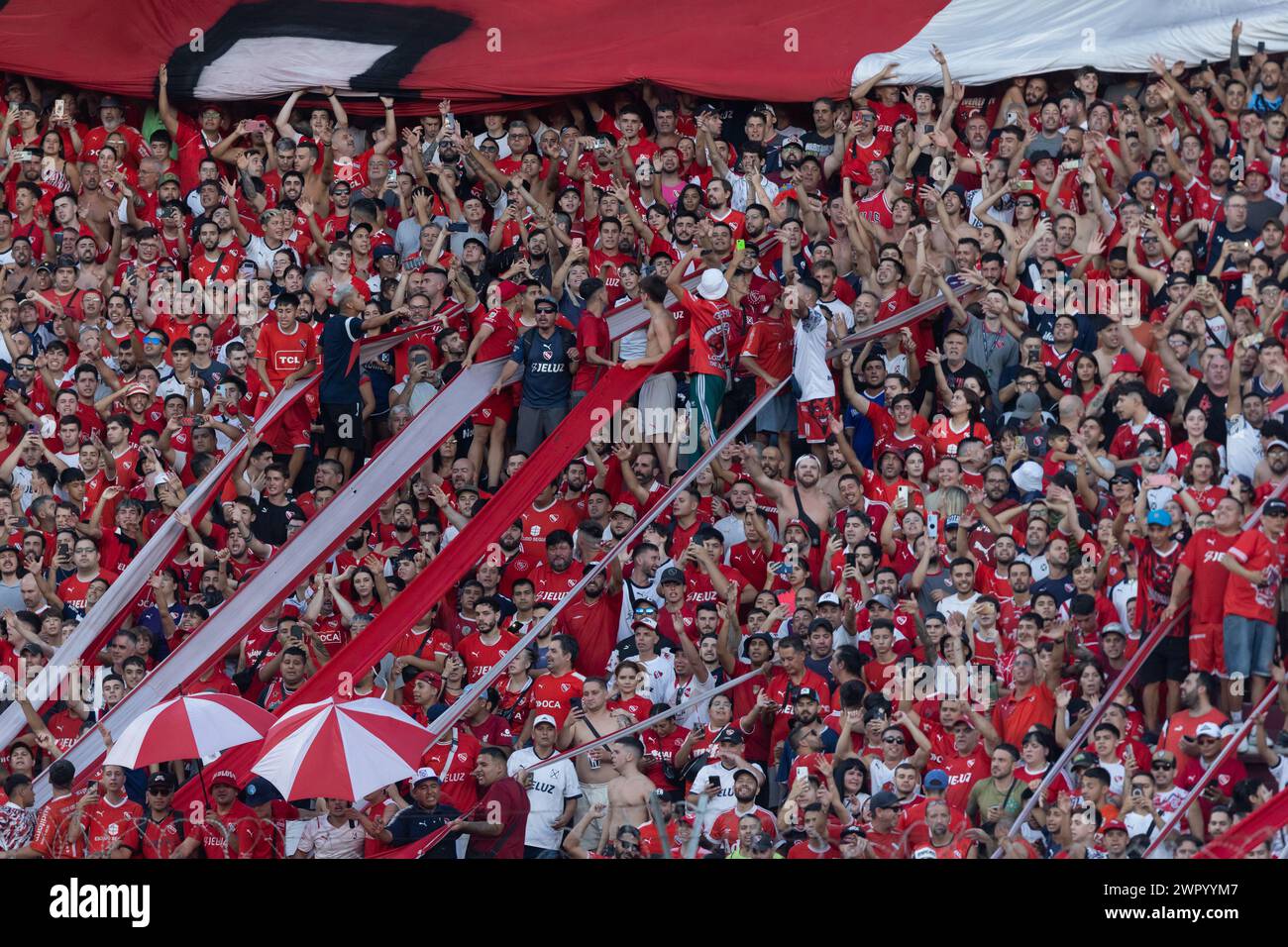 Avellaneda, Argentina. 9th March, 2024. Independiente fans  during the Copa de la Liga Profesional de Fútbol match between Club Atlético Independiente and Club Atlético River Plate at Libertadores de América Stadium. Credit: Mateo Occhi (Sporteo) / Alamy Live News Stock Photo