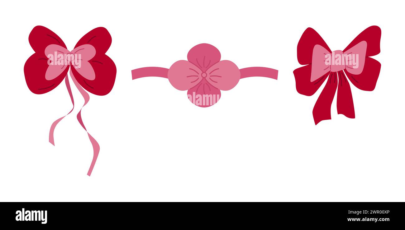 Collection of hand drawn ribbon bows isolated. Decorative elements for ...