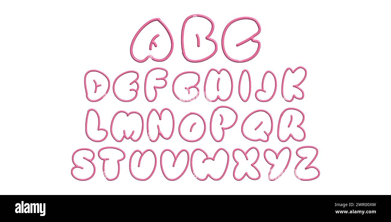 3D letters the English alphabet Y2K style. Font bubbles. Pink letters ...