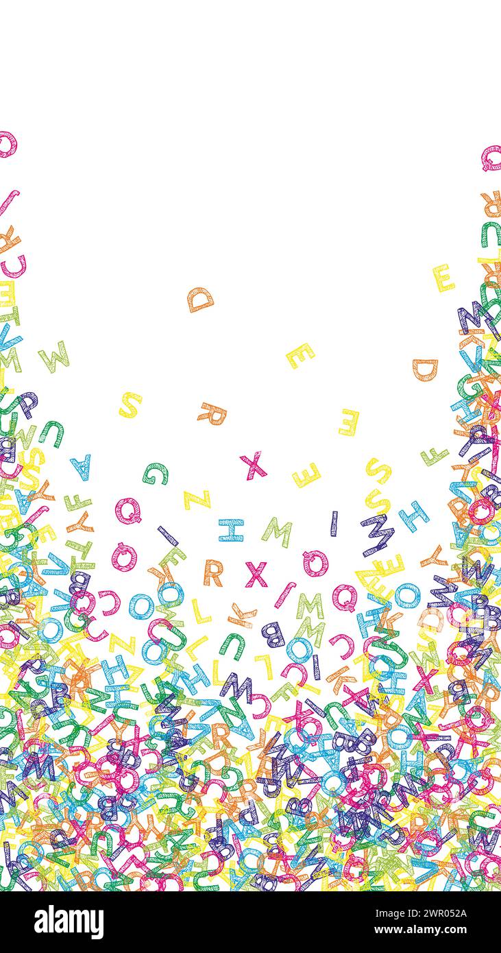 Falling letters of English language. Colorful sketch flying words of ...