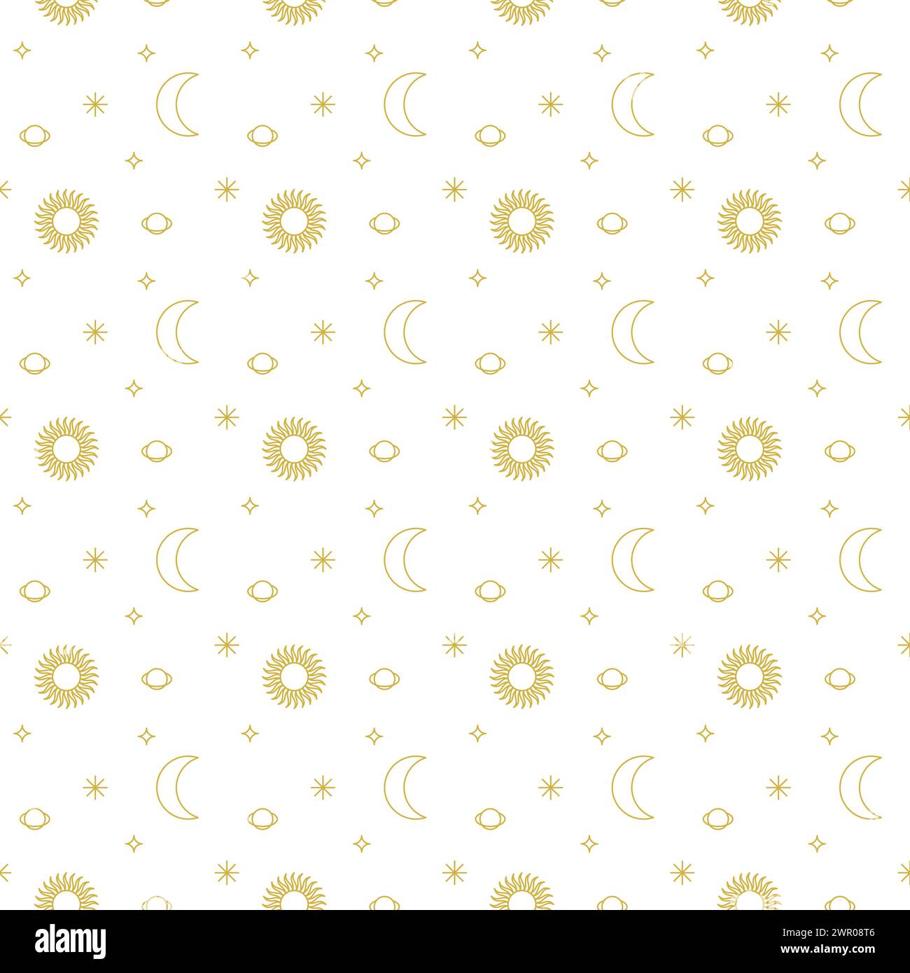 Sun Moon Planet Seamless Pattern Stock Vector
