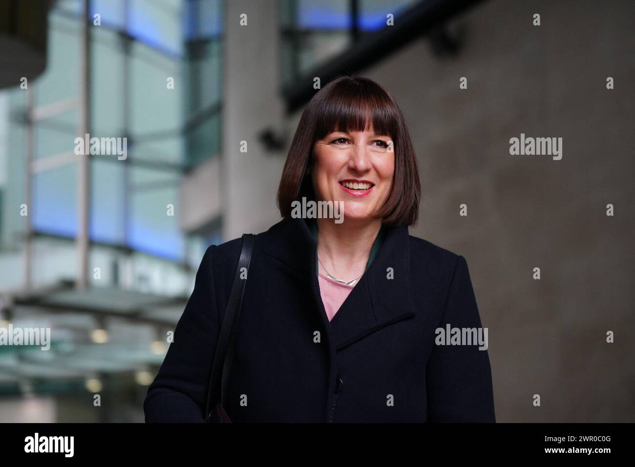 Shadow chancellor Rachel Reeves leaving BBC Broadcasting House in London, after appearing on the BBC One current affairs programme, Sunday with Laura Kuenssberg. Picture date: Sunday March 10, 2024. Stock Photo