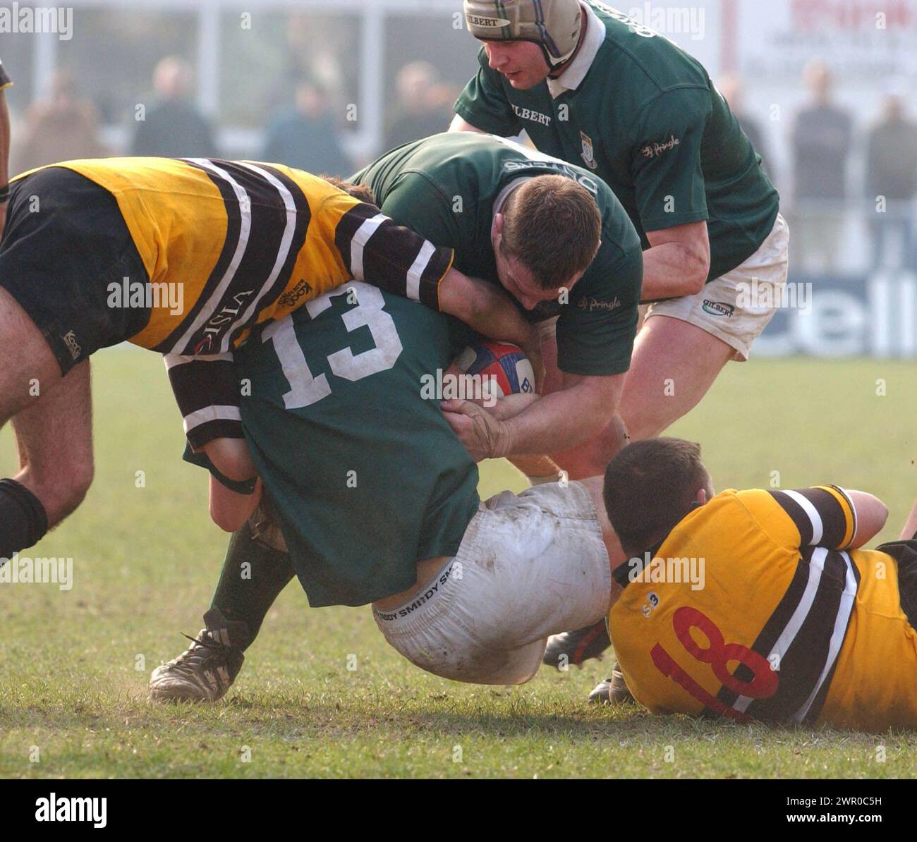 HAWICK V CURRIE, BT CELLNET CUP SEMI FINAL, 30/3/02. Hawicks Gavin Douglas is caught in posession. Stock Photo