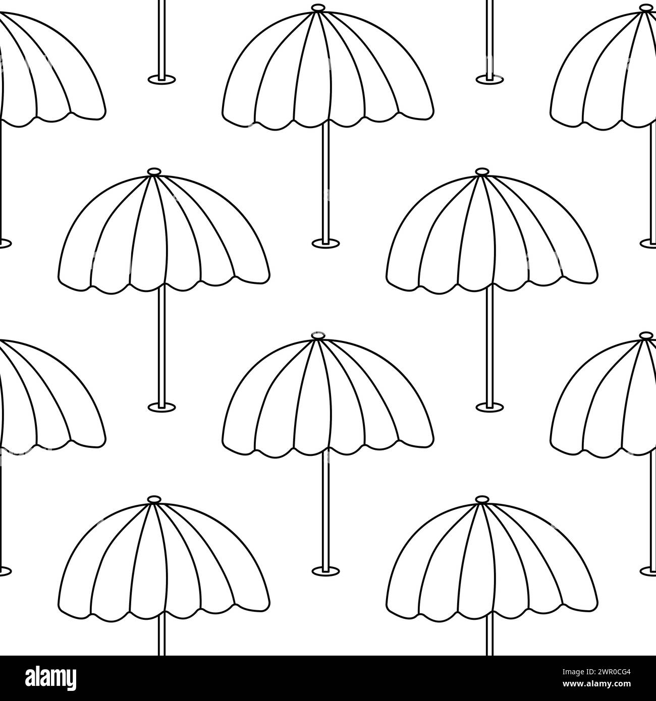 Seamless summer pattern beach umbrella. line striped decor. Outdoor sun protection. Hand drawn vector illustration. Vacation Stock Vector