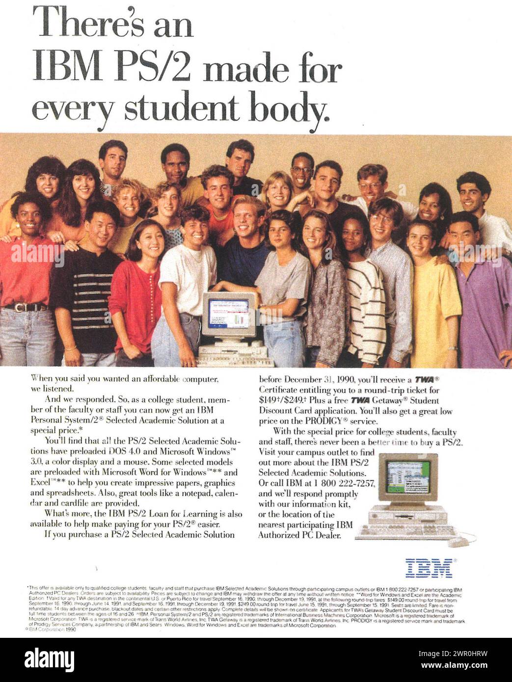 1990 IBM PS/2 PS2 PC Computer Ad Stock Photo