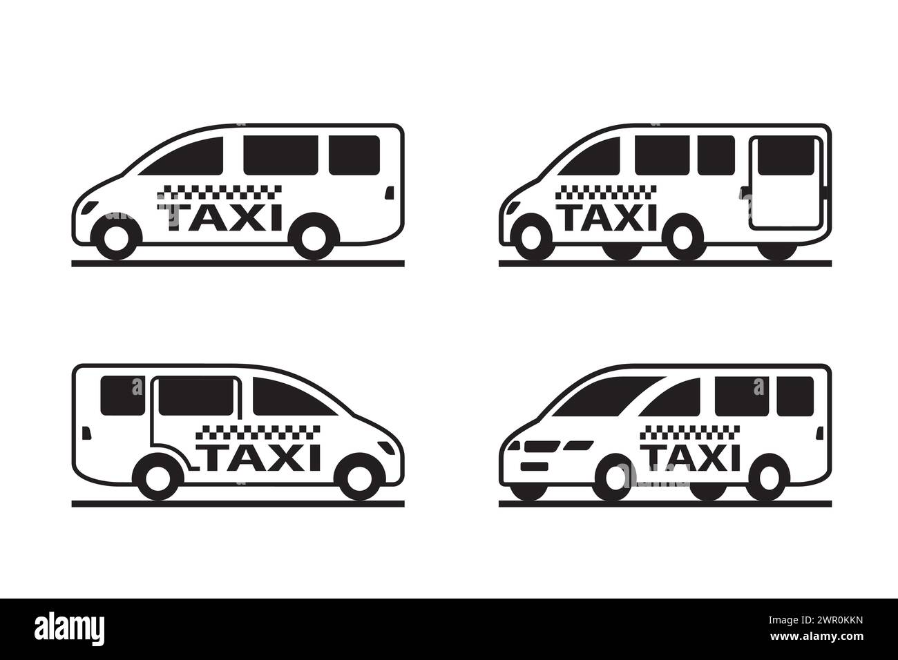Taxi van in different view - vector illustration Stock Vector