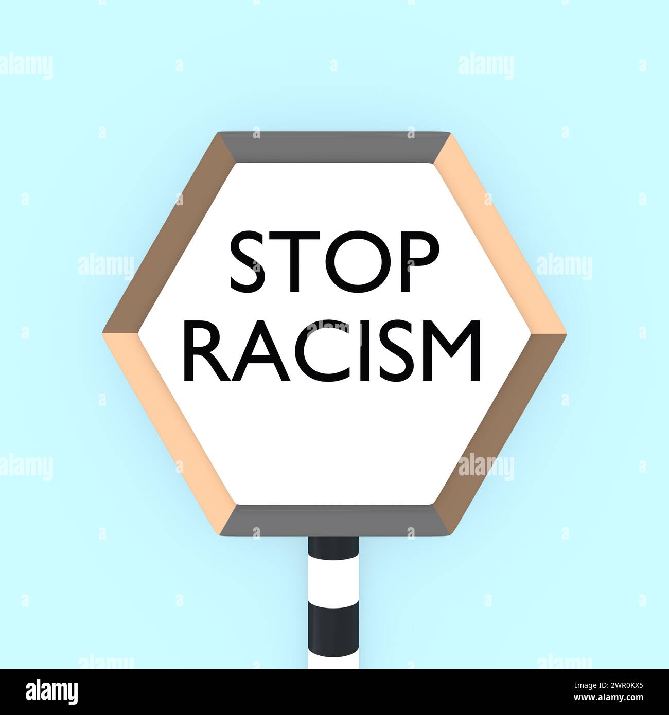 Stop Sign Rassismus 3D illustration of the script STOP RACISM on a road sign, having ...