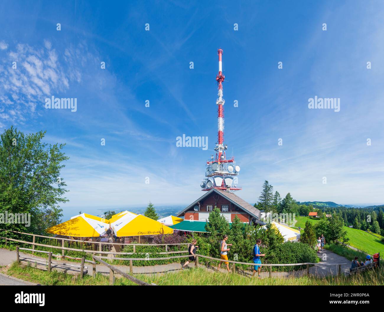 Lochau: radio tower on mountain Pfänder, restaurant in Bodensee (Lake Constance), Vorarlberg, Austria Stock Photo