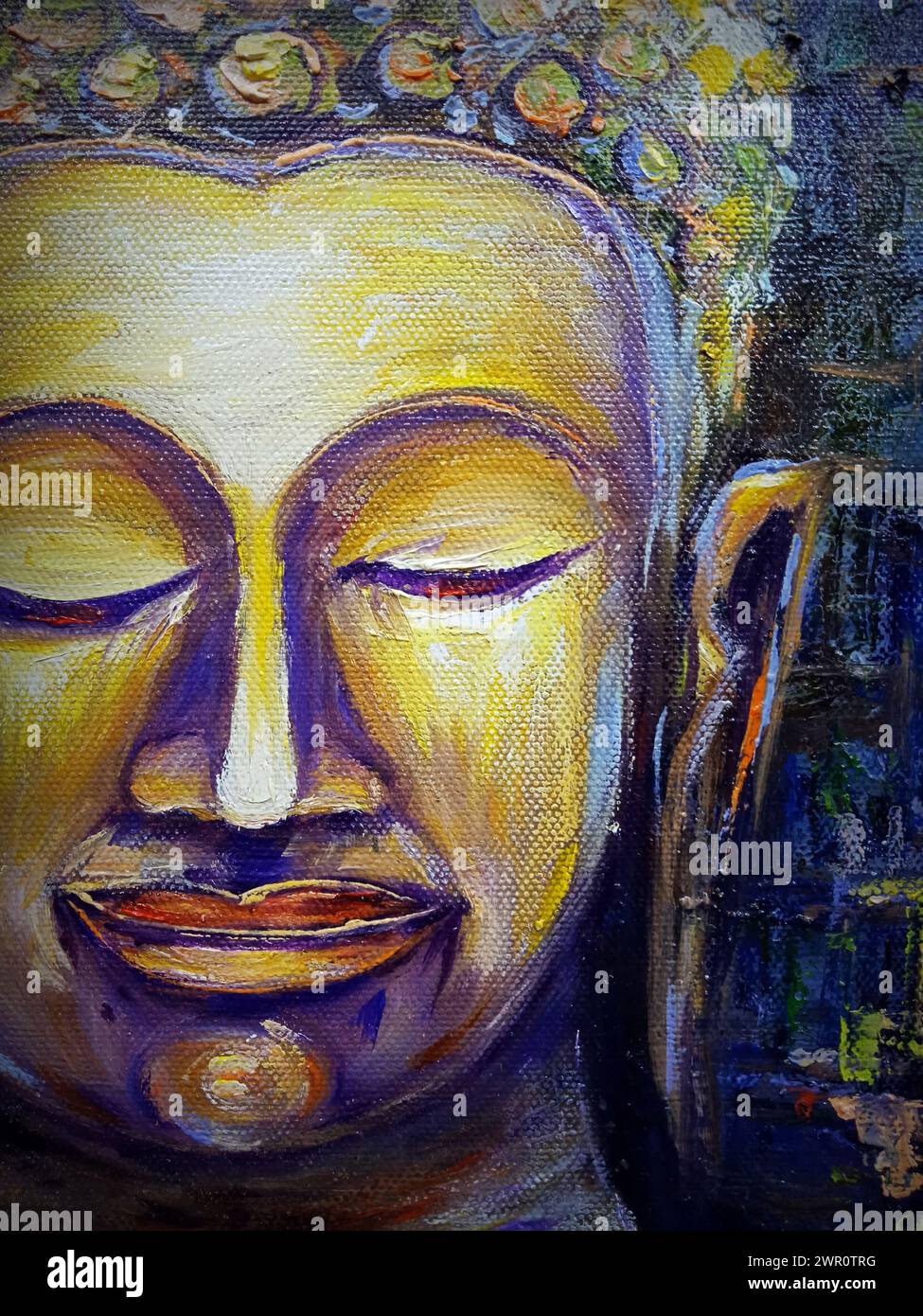 Art painting Oil color Buddha statue Thailand Stock Photo