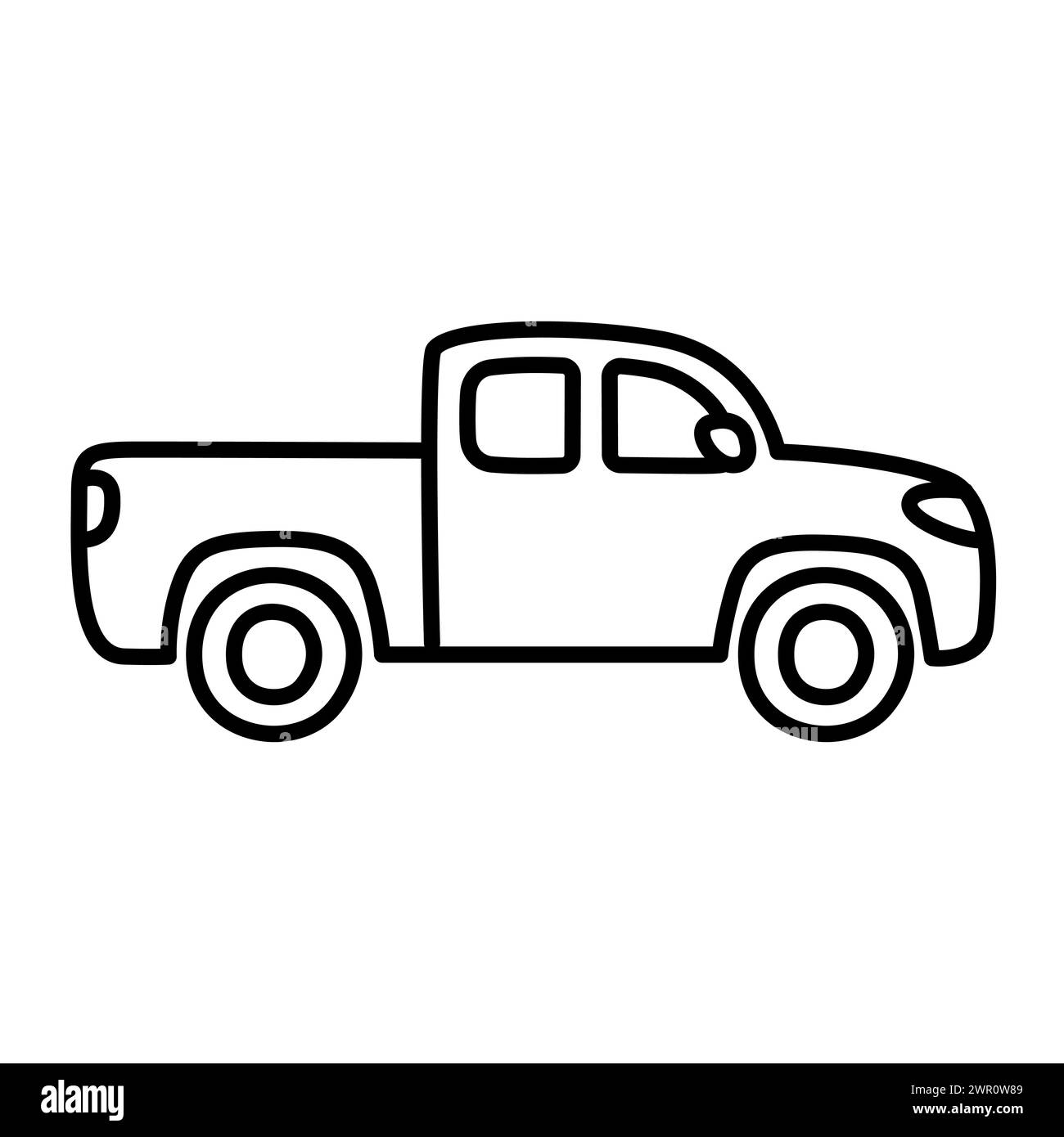 Pickup truck line icon in cute cartoon hand drawn doodle style. Big family car. Vector clip art illustration. Stock Vector