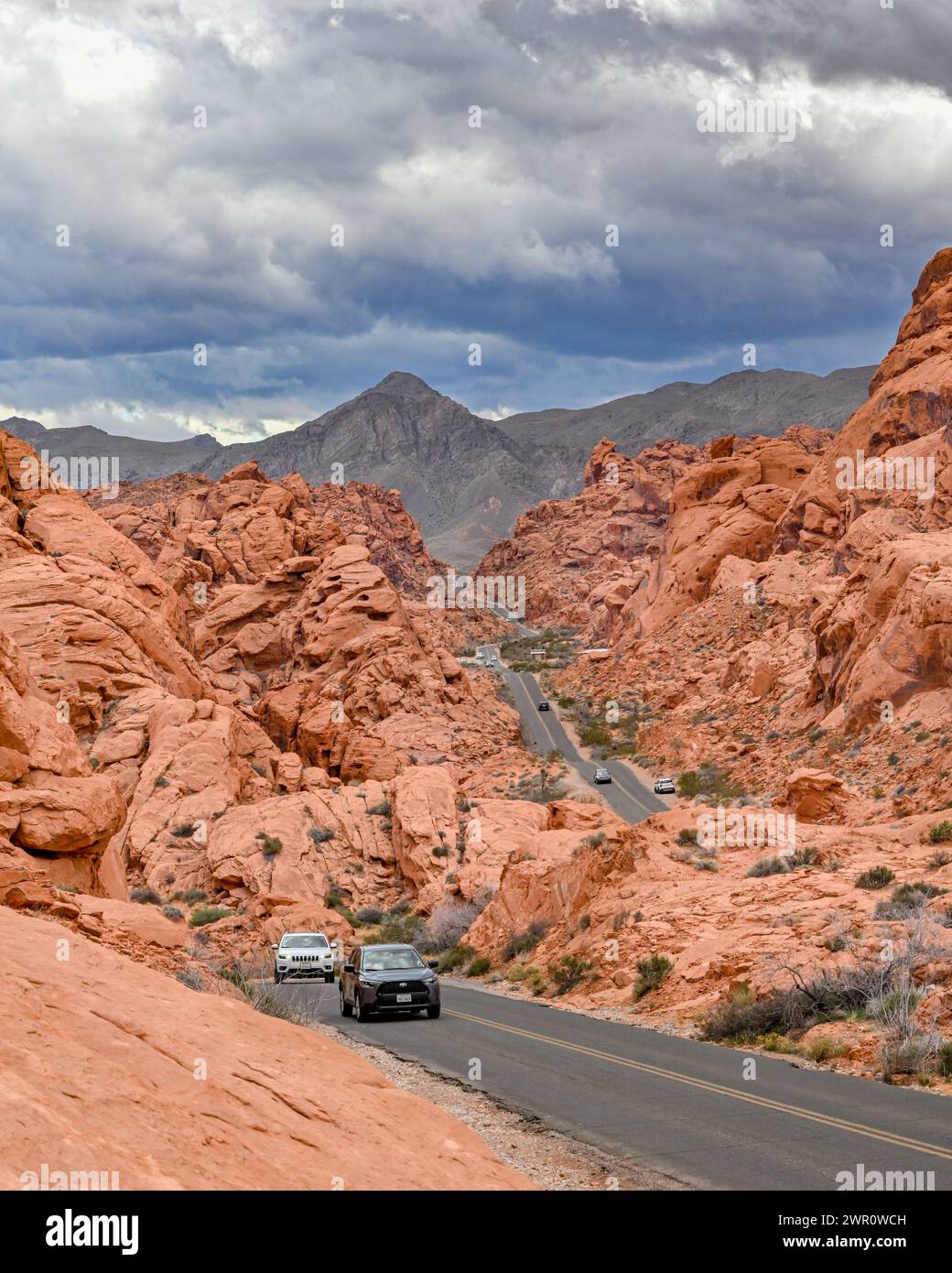 Valley of Fire State Park Nevada hike in sandstone rock formations hiking the Mojave / Mohave desert near Las Vegas Stock Photo