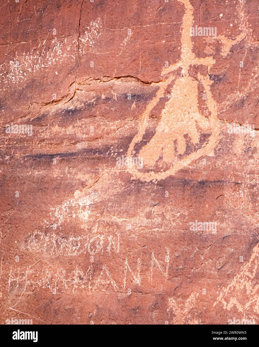 petroglyphs / sandstone rock carvings near a canyon in Valley of Fire Nevada USA Basketmaker