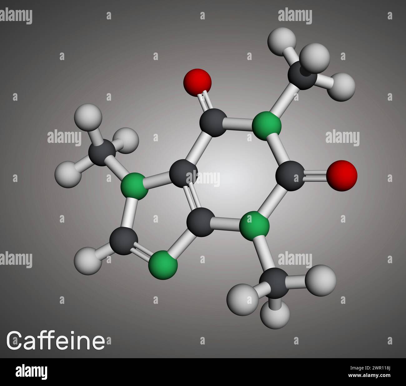 Caffeine molecule. Molecular model. 3D rendering. Illustration Stock ...