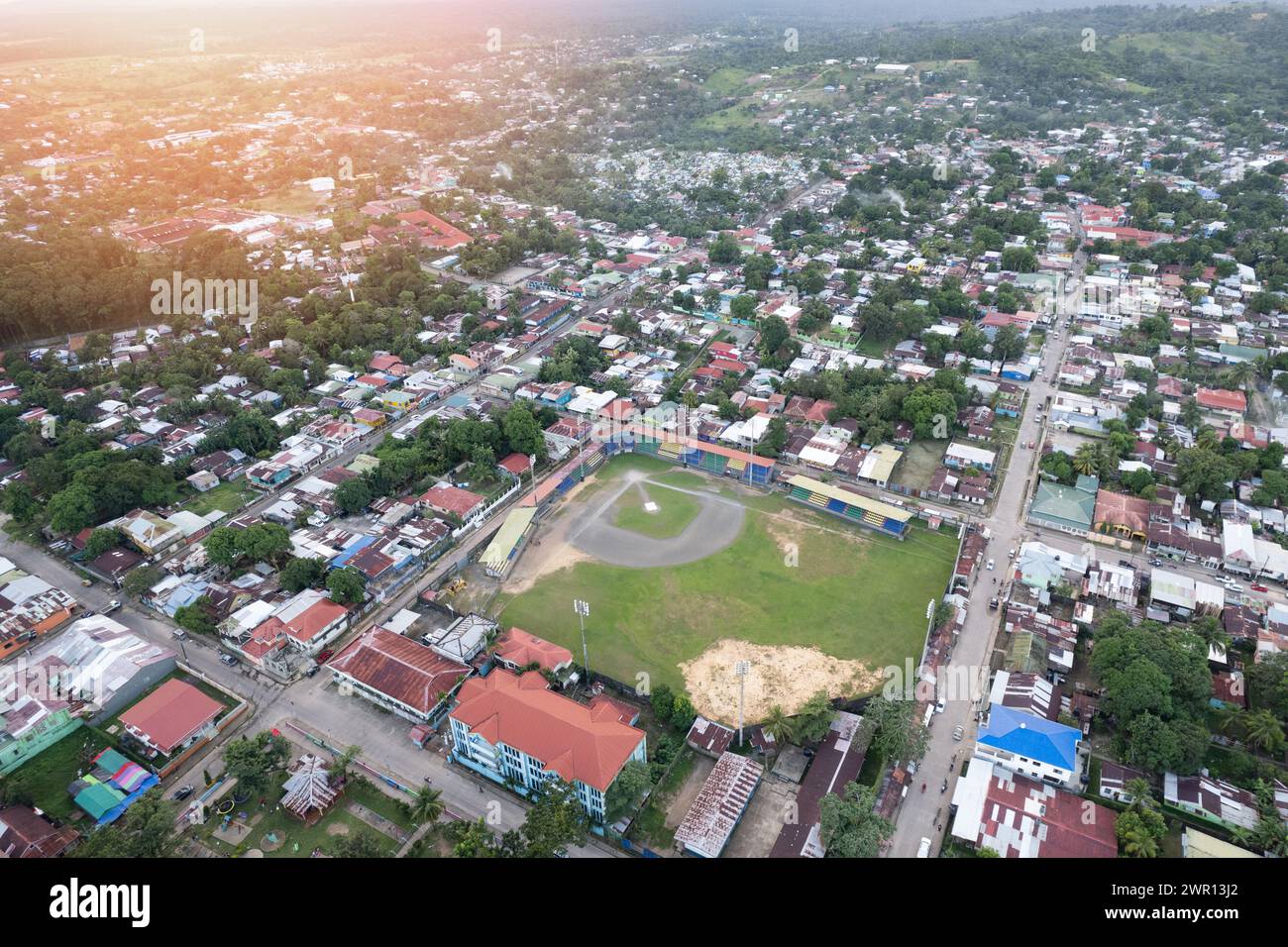 Baseball stadium in central park Bluefields aerial drone view Stock Photo