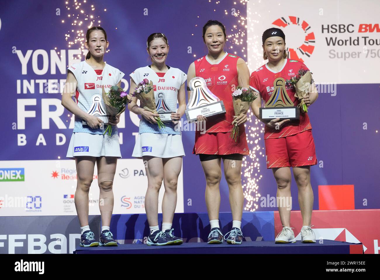 Chinese players Jia Yin Fan, center right, and Chen Qing Chen celebrate ...