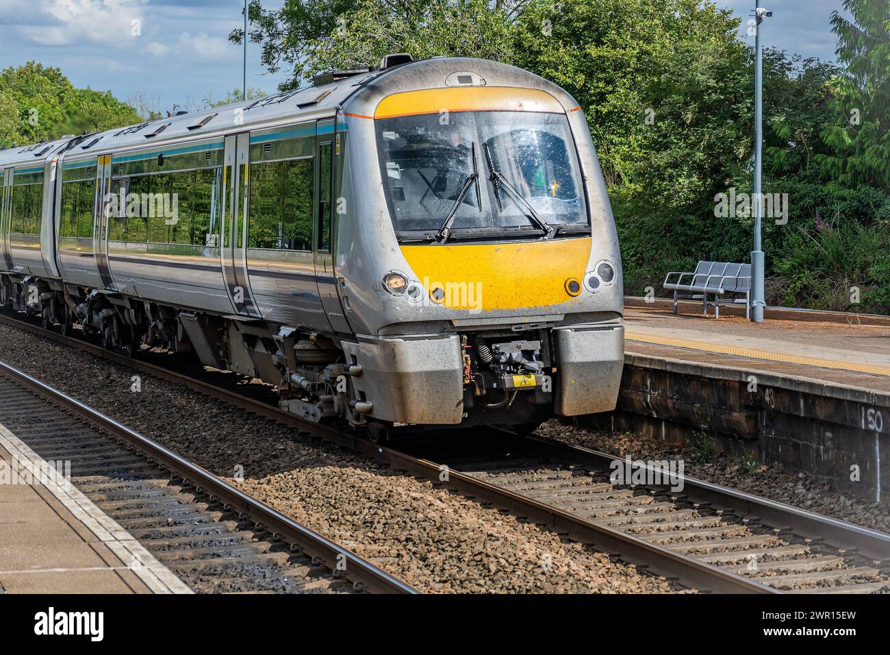 Diesel powered railway line passenger commuter railway line england uk Stock Photo