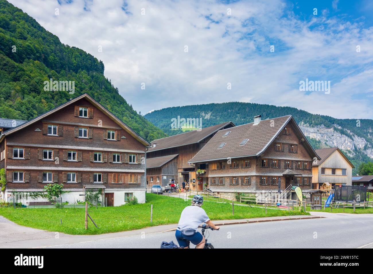 Mellau: historic houses with wooden paneling in Bregenzerwald (Bregenz Forest), Vorarlberg, Austria Stock Photo