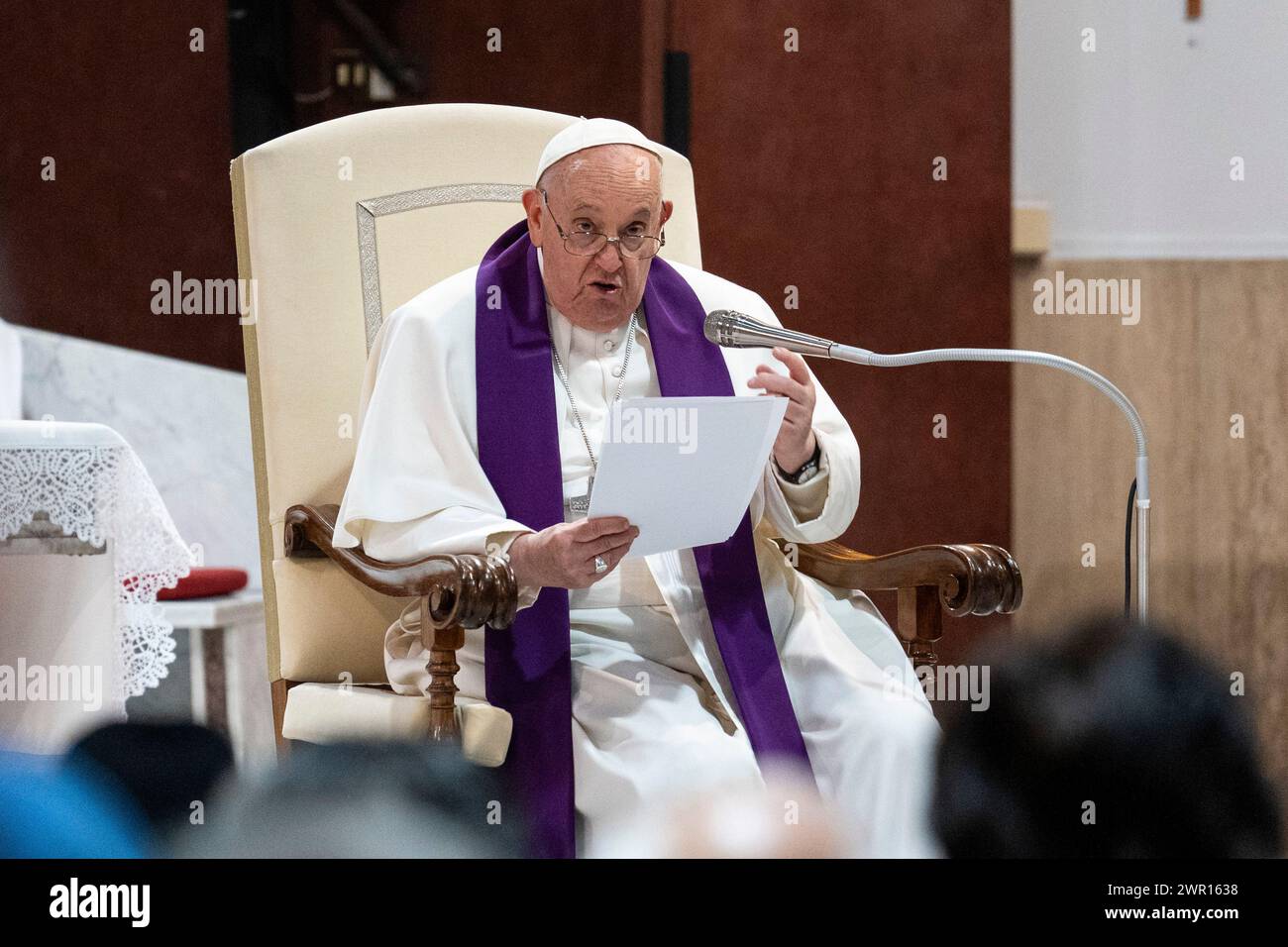 Pope Francis delivers his speech during the Penitential Service in the Roman parish of St Pius V