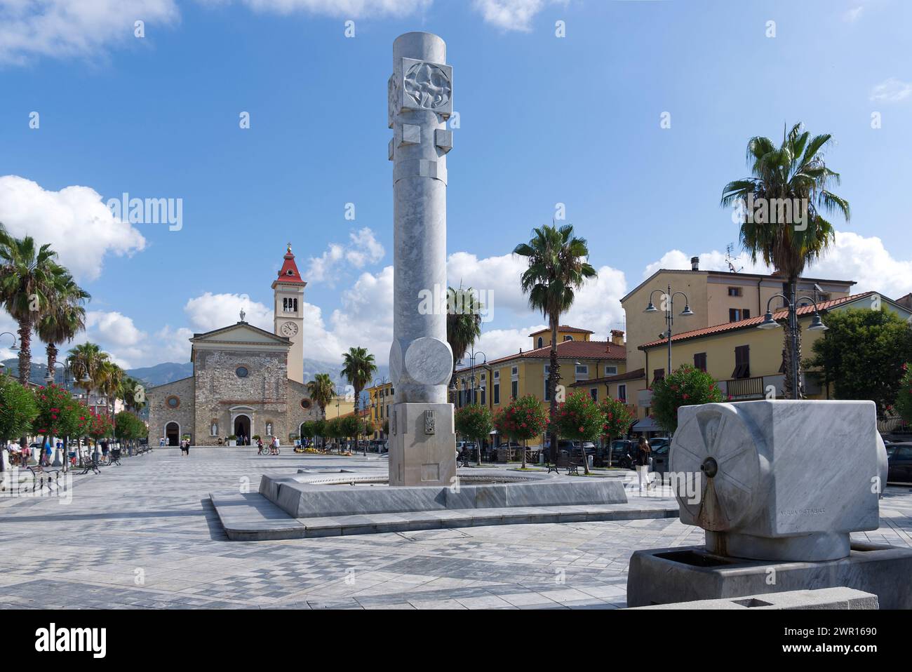 The Sacra Familia church in the Menconi square of the town of Marina di Carrara in Tuscany, Italy Stock Photo