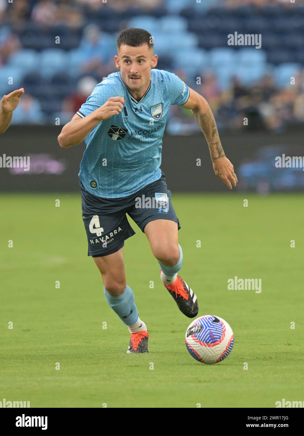 Sydney, Australia. 10th Mar, 2024. Jordan Alan Courtney-Perkins of Sydney FC team is seen in action during the Isuzu UTE A-League 2023-24 season round 20 match between Sydney FC and Brisbane Roar FC held at the Allianz Stadium. Final score Sydney FC 1:1 Brisbane Roar FC. Credit: SOPA Images Limited/Alamy Live News Stock Photo