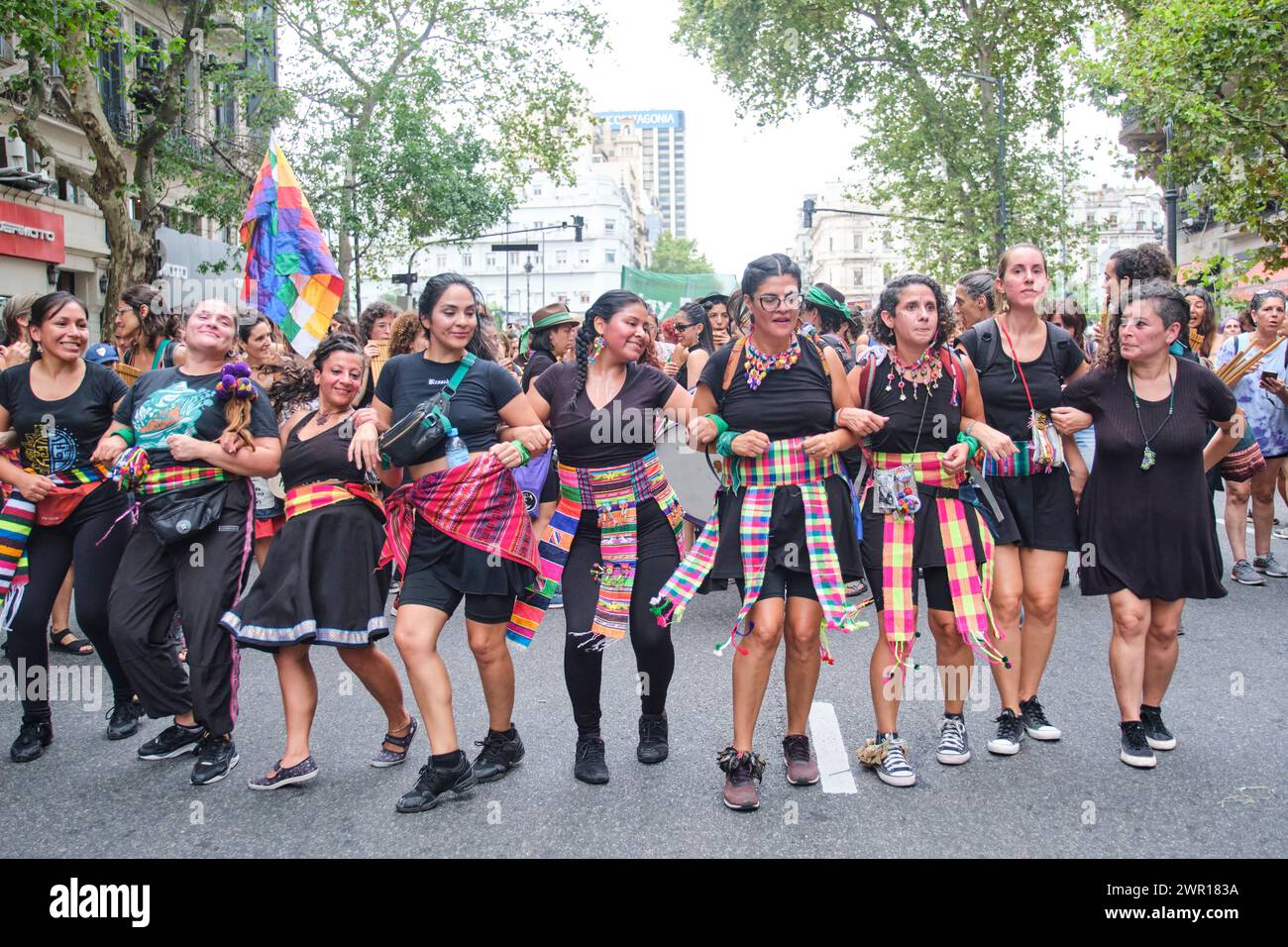 Buenos Aires, Argentina; March 8, 2024: Group of women wearing colorful ...