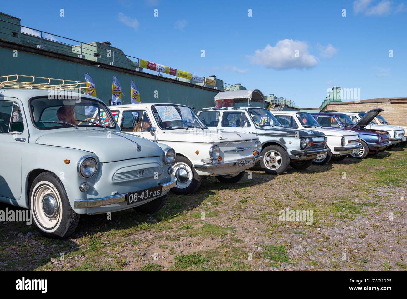 KRONSTADT, RUSSIA - SEPTEMBER 14, 2019: Soviet small cars ZAZ 'Zaporozhets' of different models on the 'Fortuna-2019' auto festival Stock Photo