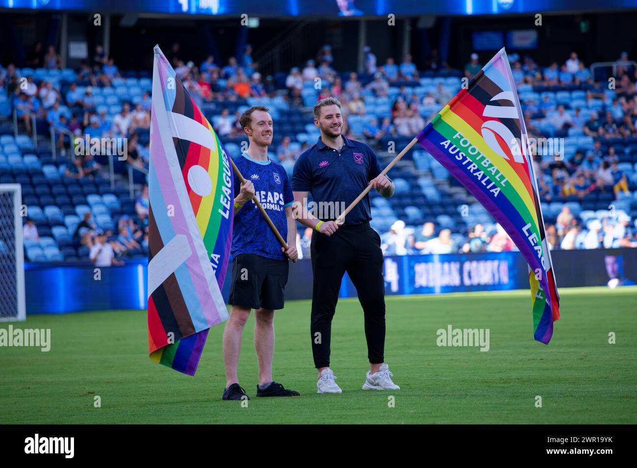 Sydney, Australia. 10th Mar, 2024. The Australian Professional League continuation of its Pride Celebrations with Rainbow flag before the A-League Men Rd20 match between Sydney FC and Brisbane Roar at Allianz Stadium on March 10, 2024 in Sydney, Australia Credit: IOIO IMAGES/Alamy Live News Stock Photo