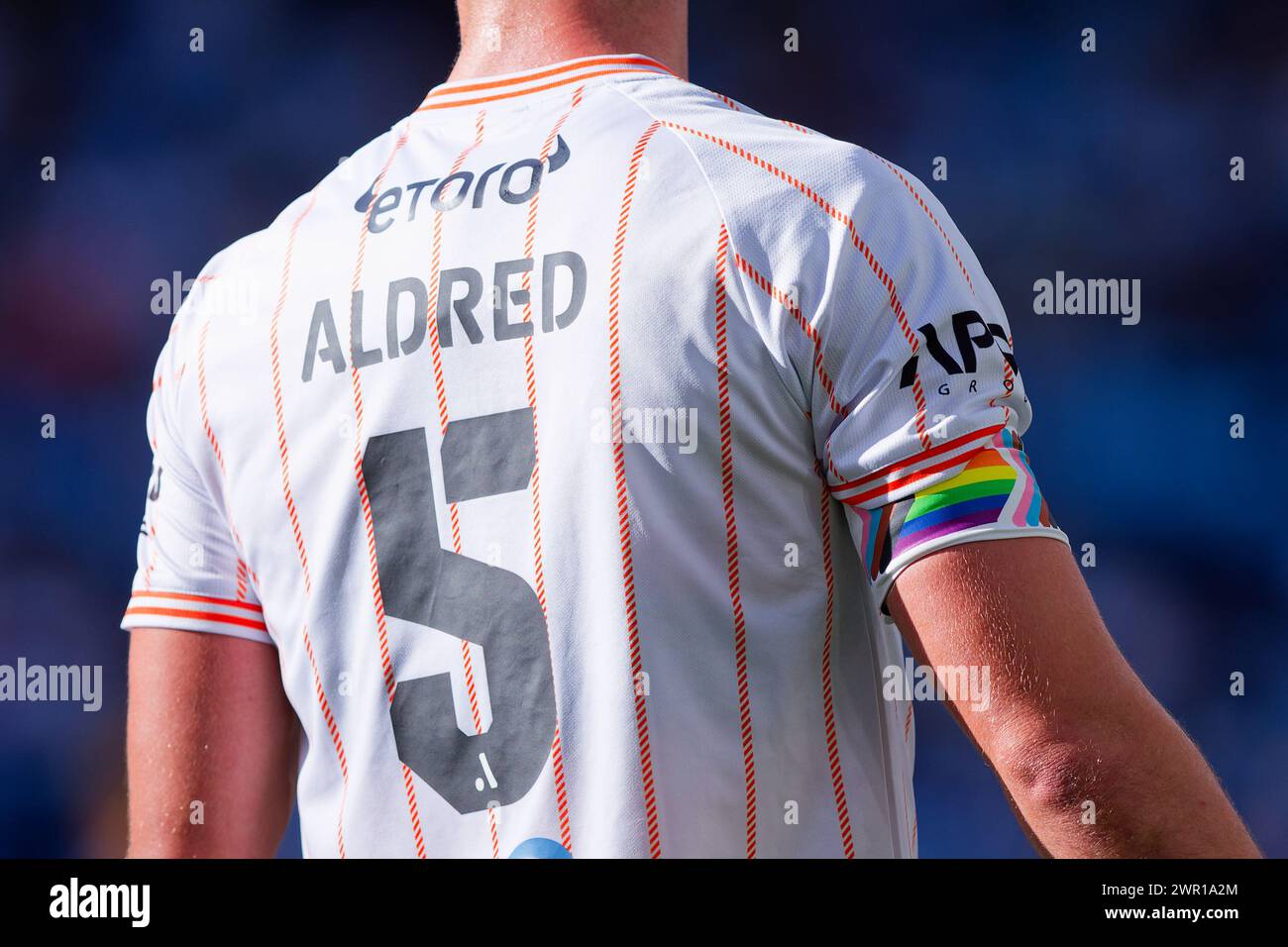 Sydney, Australia. 10th Mar, 2024. Tom Aldred of Brisbane Roar wears a captain's rainbow coloured arm band as part of pride week celebrations during the A-League match between Sydney and Brisbane at Allianz Stadium on Mar 10, 2024 in Sydney, Australia Credit: IOIO IMAGES/Alamy Live News Stock Photo