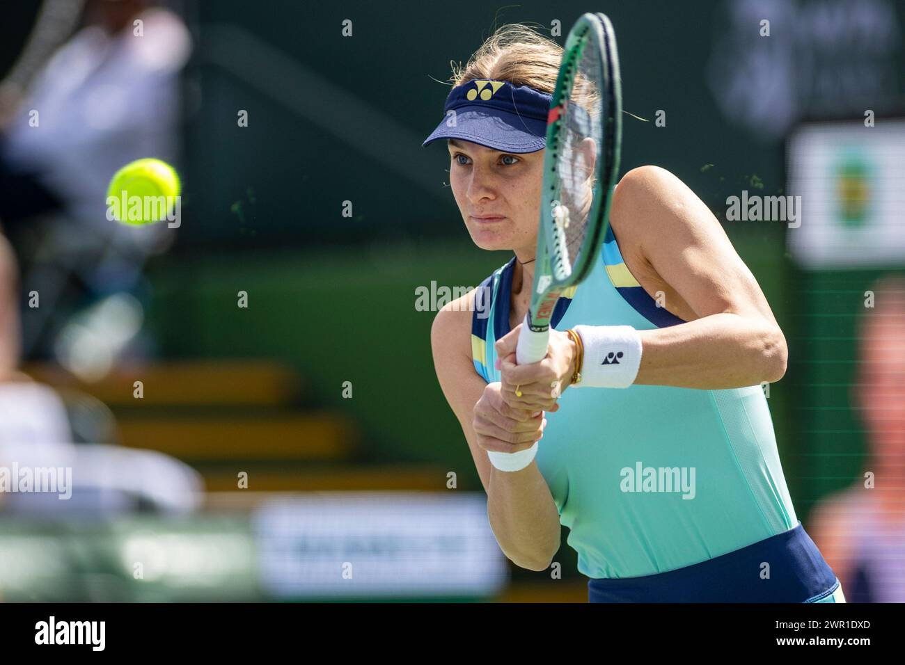 March 9, 2024: Dayana Yastremska (UKR) was behind 0-4 when she was forced to withdraw during her match against Emma Raducanu (GBR) due to a stomach injury in the second round of the BNP Paribas Open at the Indian Wells Tennis Garden in Indian Wells, California. Â©Mal Taam/TennisClix/CSM (Credit Image: © Mal Taam/Cal Sport Media) Stock Photo