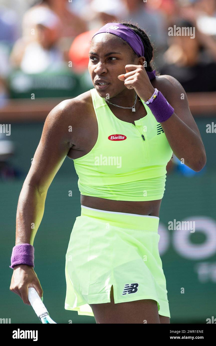 Indian Wells, California, USA. 9th Mar, 2024. Coco Gauff (USA) defeated Clara Burel (FRA) 2-6, 6-3, 7-6(4) in the second round of the BNP Paribas Open at the Indian Wells Tennis Garden in Indian Wells, California. © Mal Taam/TennisClix/CSM (Credit Image: © Mal Taam/Cal Sport Media). Credit: csm/Alamy Live News Stock Photo
