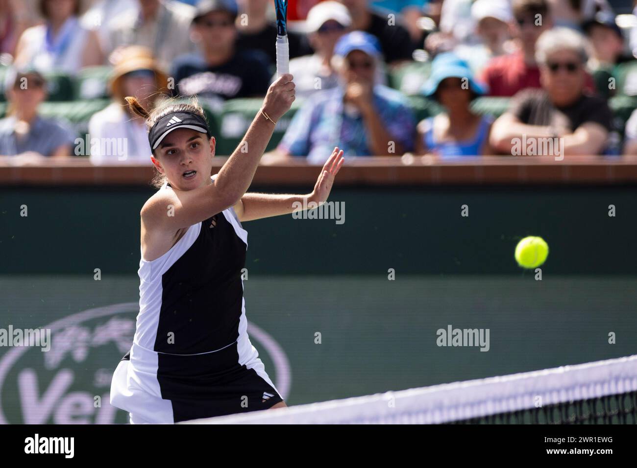March 9, 2024: Clara Burel (FRA) was defeated by Coco Gauff (USA) 6-2, 3-6, 6-7(4) in the second round of the BNP Paribas Open at the Indian Wells Tennis Garden in Indian Wells, California. Â©Mal Taam/TennisClix/CSM (Credit Image: © Mal Taam/Cal Sport Media) Stock Photo