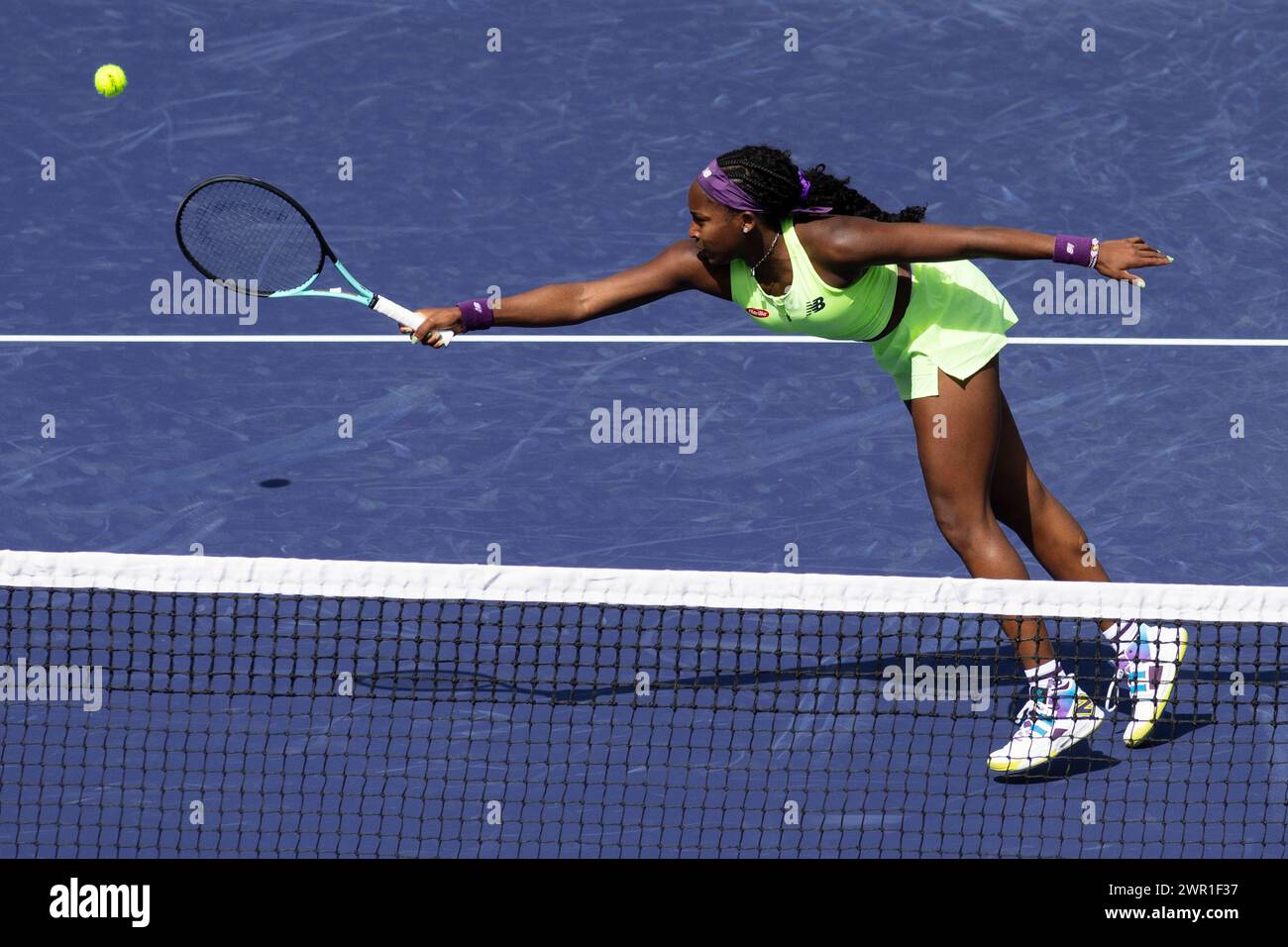 March 9, 2024: Coco Gauff (USA) defeated Clara Burel (FRA) 2-6, 6-3, 7-6(4) in the second round of the BNP Paribas Open at the Indian Wells Tennis Garden in Indian Wells, California. Â©Mal Taam/TennisClix/CSM (Credit Image: © Mal Taam/Cal Sport Media) Stock Photo